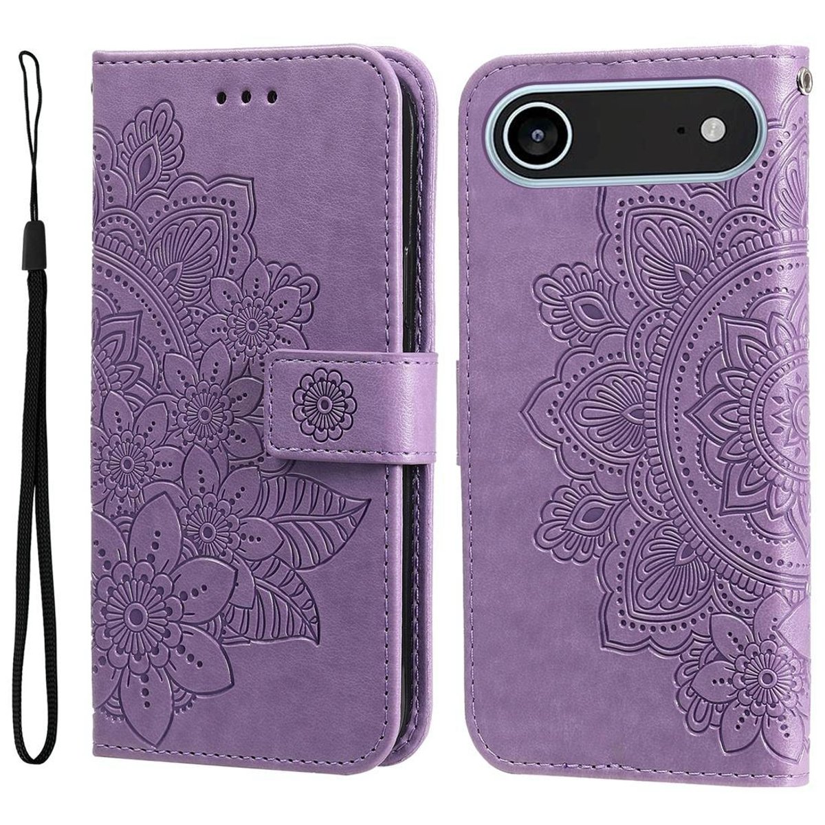 Mobigear Telefoonhoesje geschikt voor Apple iPhone Air Hoesje | Mobigear Flowers Bookcase Portemonnee | Pasjeshouder voor 3 Pasjes | Telefoonhoesje voor Pinpas / OV Kaart / Rijbewijs - Paars