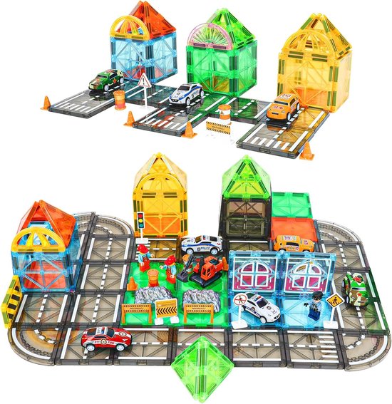 Magnetische Bouwblokken Set met 125 Stuks – Magnetische Tegels met Straatmotief – Educatief Constructiespeelgoed voor Kinderen – Bouwspeelgoed vanaf 3 Jaar – STEM Cadeau Jongens Meisjes – Magnetisch Speelgoed vanaf 3 4 5 6 7 8 Jaar