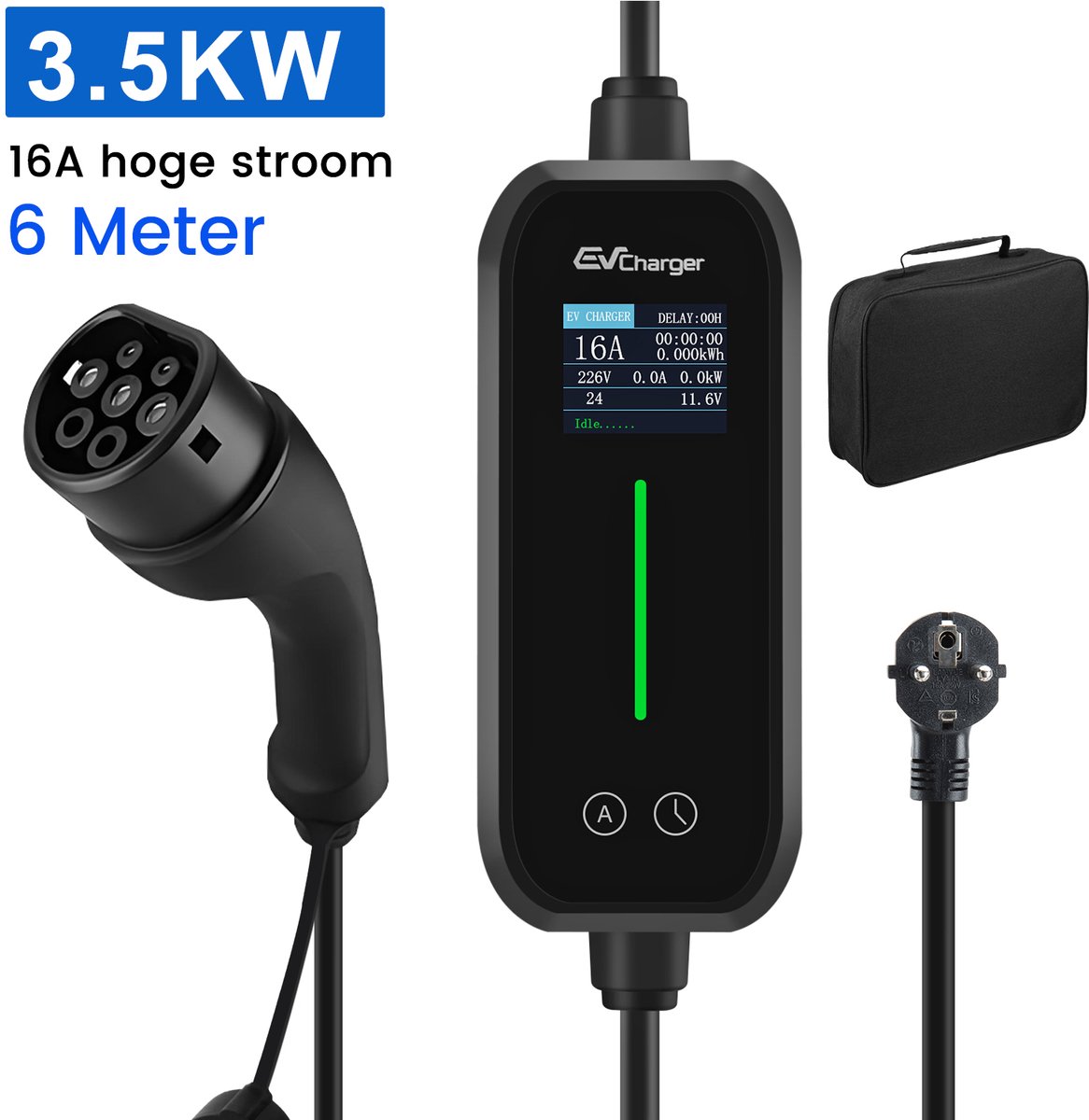 JUNSUN Draagbare 1-Fase EV Laadkabel met App/WiFi - 6M Kabel - Schakelbare Snelheden