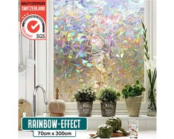 Homewell Raamfolie HR++ 70x300cm - Zonwerend & Isolerend - Statisch Zelfklevende Plakfolie - Glas in Lood - Regenboog Scherven
