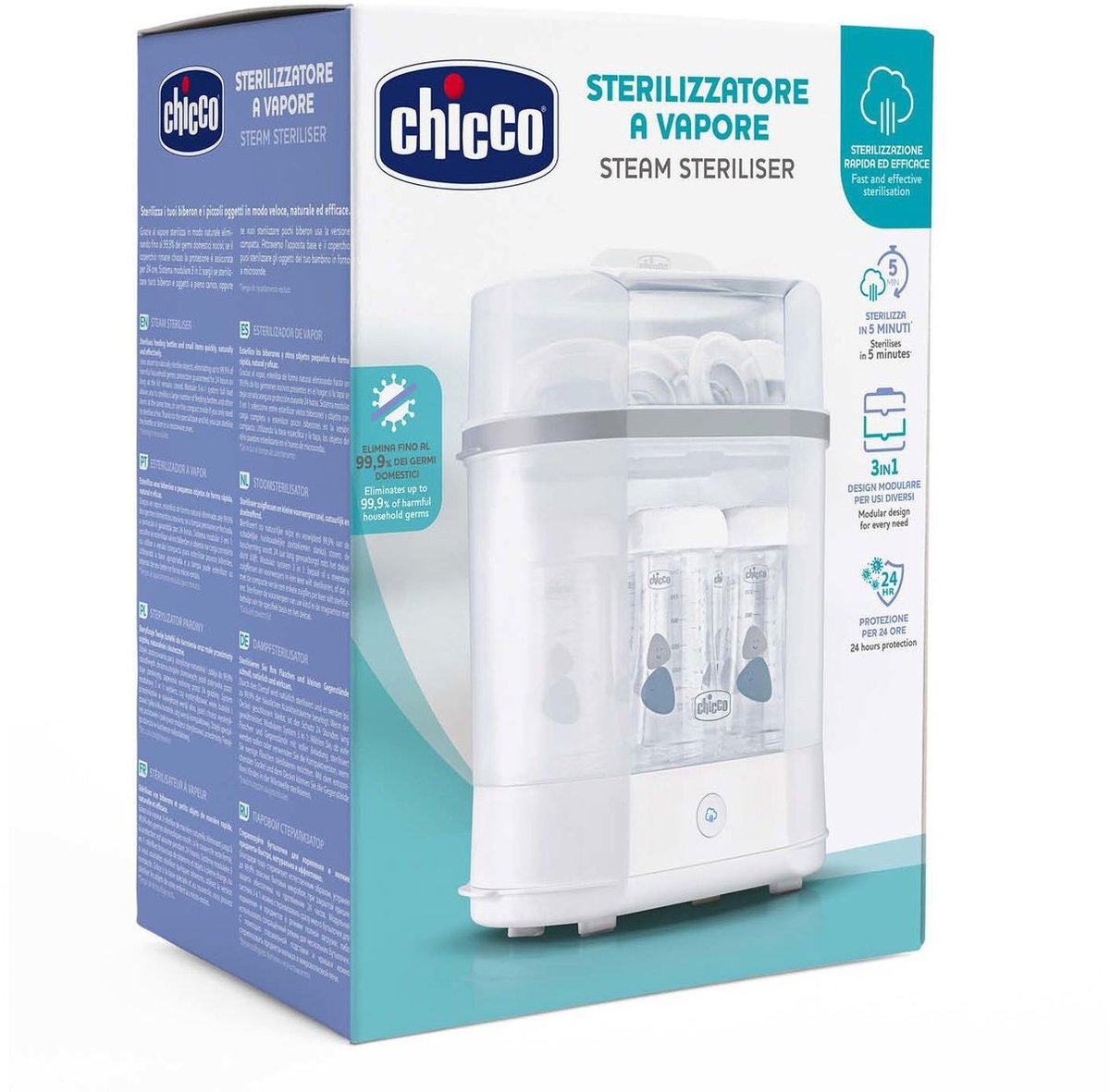 Chicco SterilNatural 3-in-1 Sterilisator - Steriliseert in 5 Minuten met Stoom | Tot 6 Flessen | 0m+ — cadeau in Cadeau-ideeën - foto 4