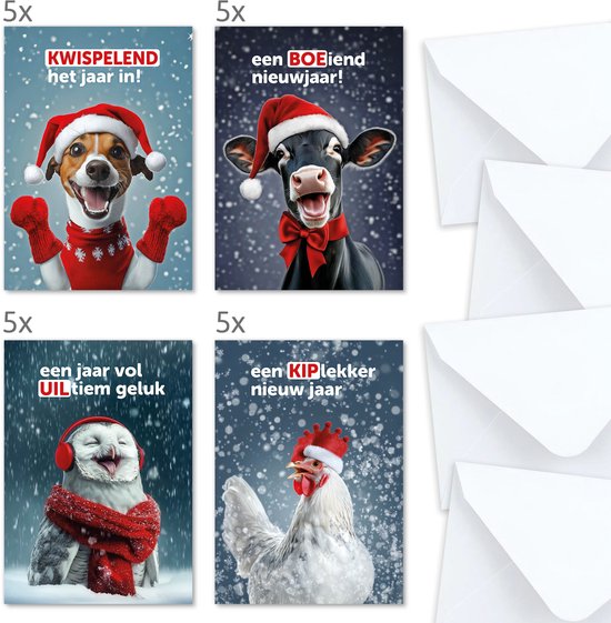 20 KWISPELENDE kerstkaarten / nieuwjaarskaarten met enveloppen