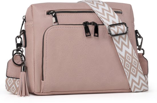 TAN.TOMI Dames Schoudertas met RFID-Blocking – Crossbody Tas met Kaartsleuven & Verstelbare Band – Anti-diefstal Design – PU Leer - Roze