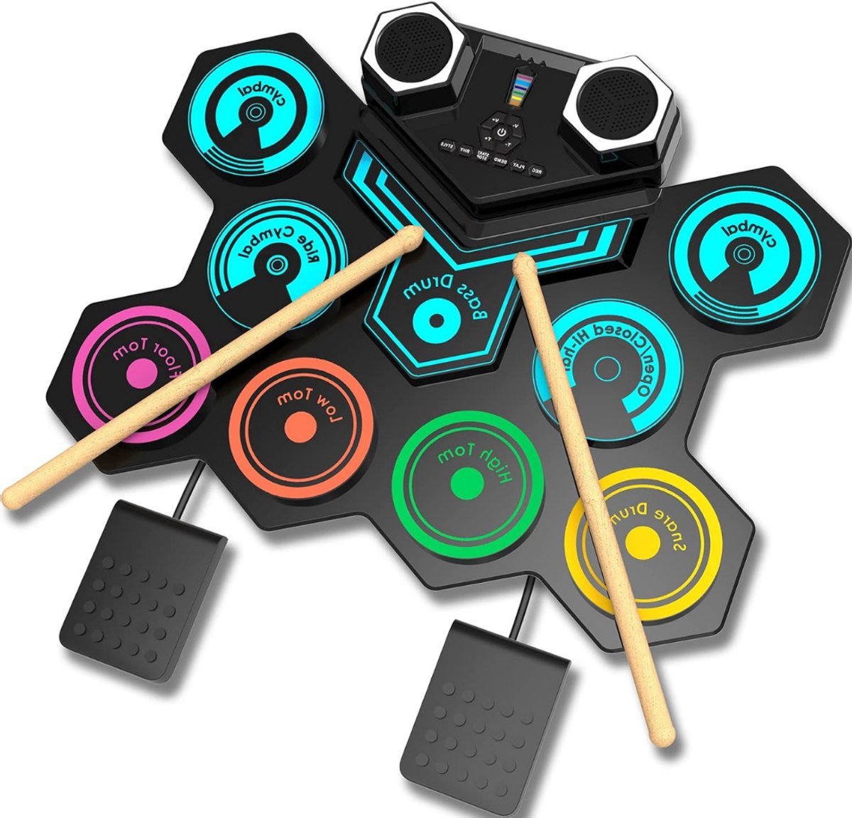 Thuys – Elektrisch Drumstel met Drumstokken – Voor Kinderen of Volwassenen – 9 Drumpads – Geïntegreerde Stereo Luidspekers – Zwart