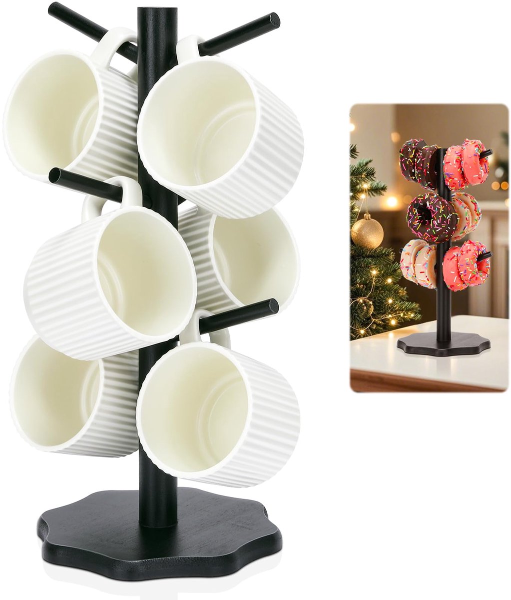 Ibenzoa® Koffiekopjesstandaard, Beekerhouder, Zwarte Houten Opbouw
