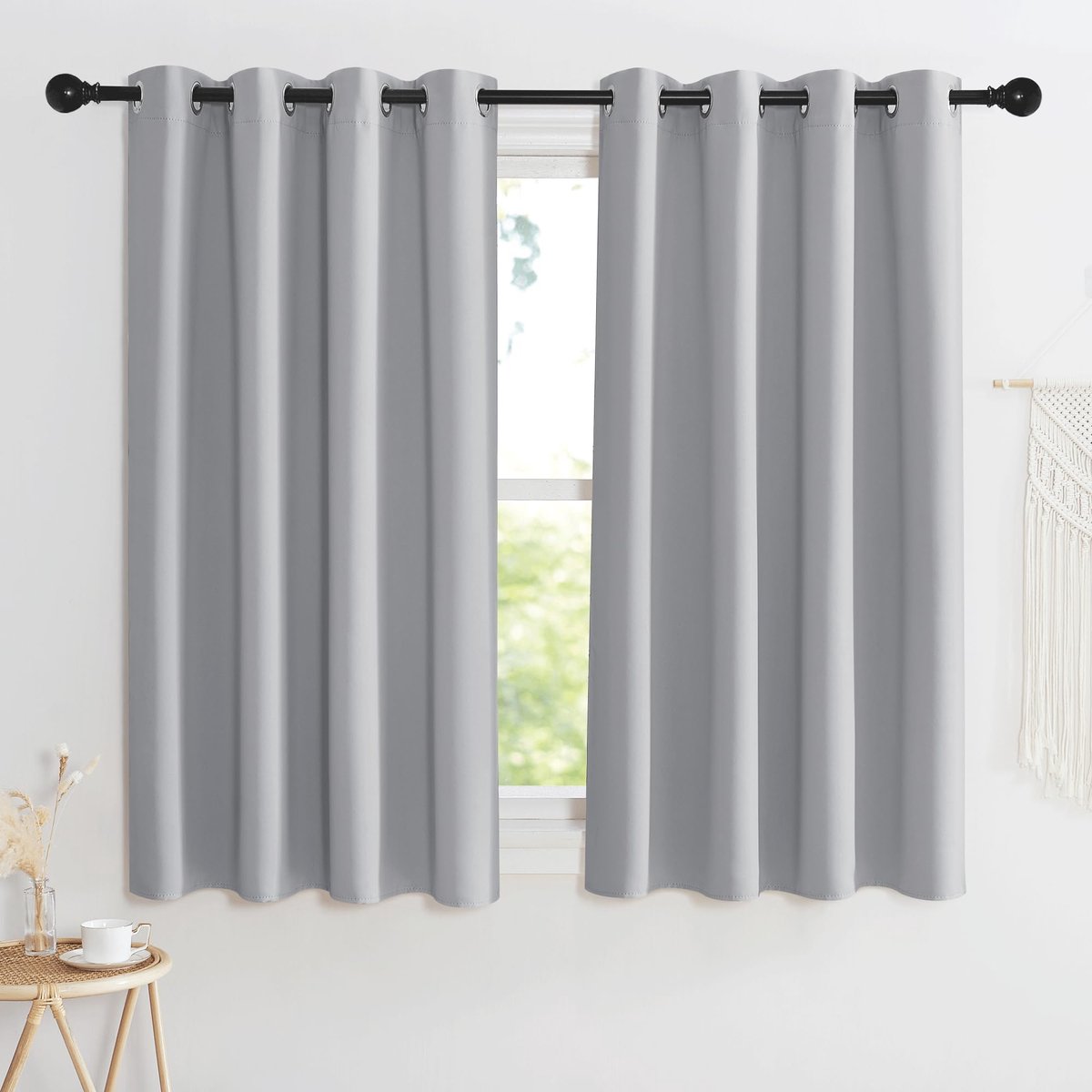 Ibenzoa® Verduisteringsgordijn Kort Set van 2 Lichtgrijs 145x140cm