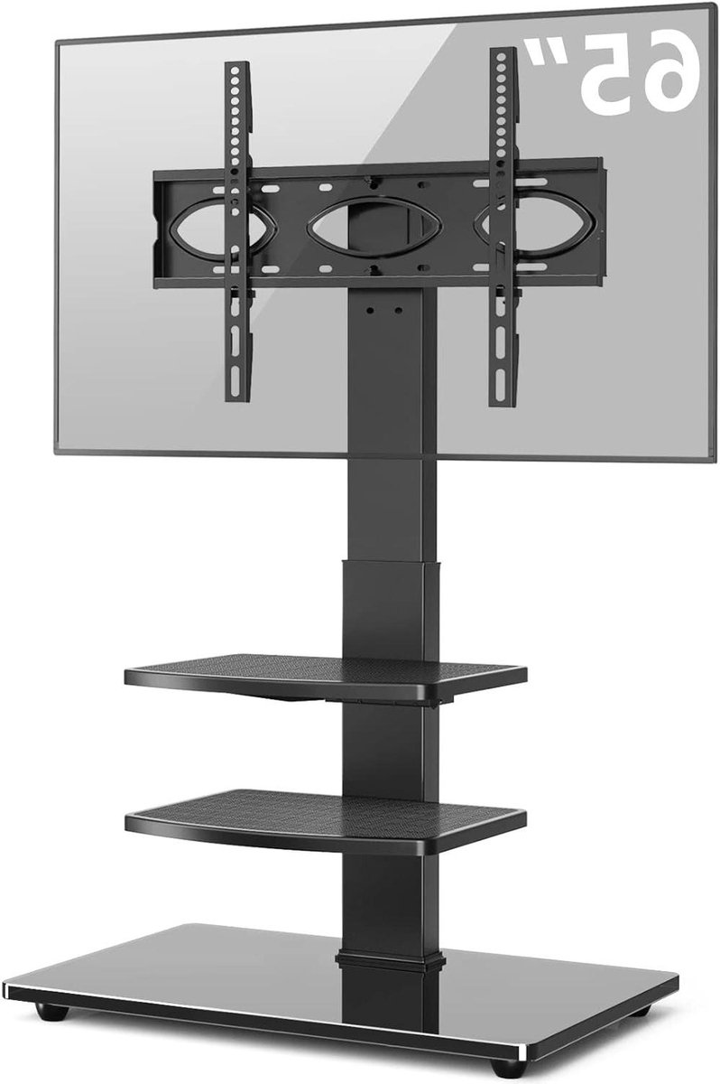 TV Floor Stand with 3 Shelves - Height Adjustable Swivel for 32-70 Inch Flat/Curved TV - Max. VESA 400x400mm Up to 50kg