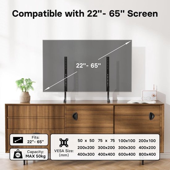 Suptek TV-standaard voor 26-55 inch LED/OLED/Curve/Flat Screens, In hoogte verstelbare en draaibare TV-standaard, MAX VESA 400x400 mm (TS202