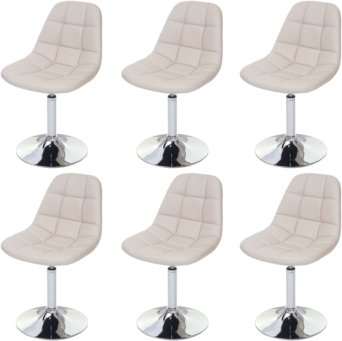 MCW Set van 6 eetkamerstoelen MCW-A60, draaistoel, chroom ~ kunstleer crème