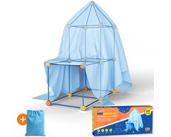 Fort Bouwpakket met 69 Onderdelen - Incl. Opbergzak & E-book - Constructiespeelgoed - Speeltent - Educatief Speelgoed - Bouwspeelgoed - Hut Bouwen