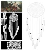 Handgemaakte XL Dromenvanger – Indianen Deco – 20 x 80 cm – Wit – Met Veren