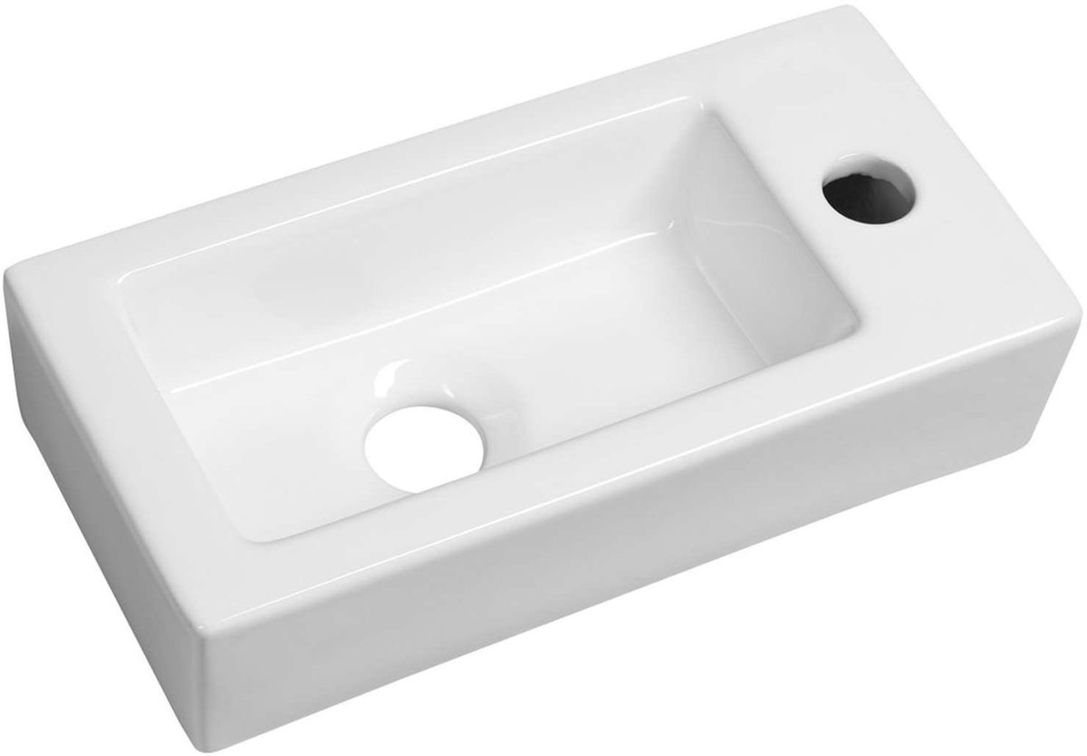 Sapho Small - Fontein, 37x18 cm, zonder overloop, kraangat aan de rechterkant, wit AR495