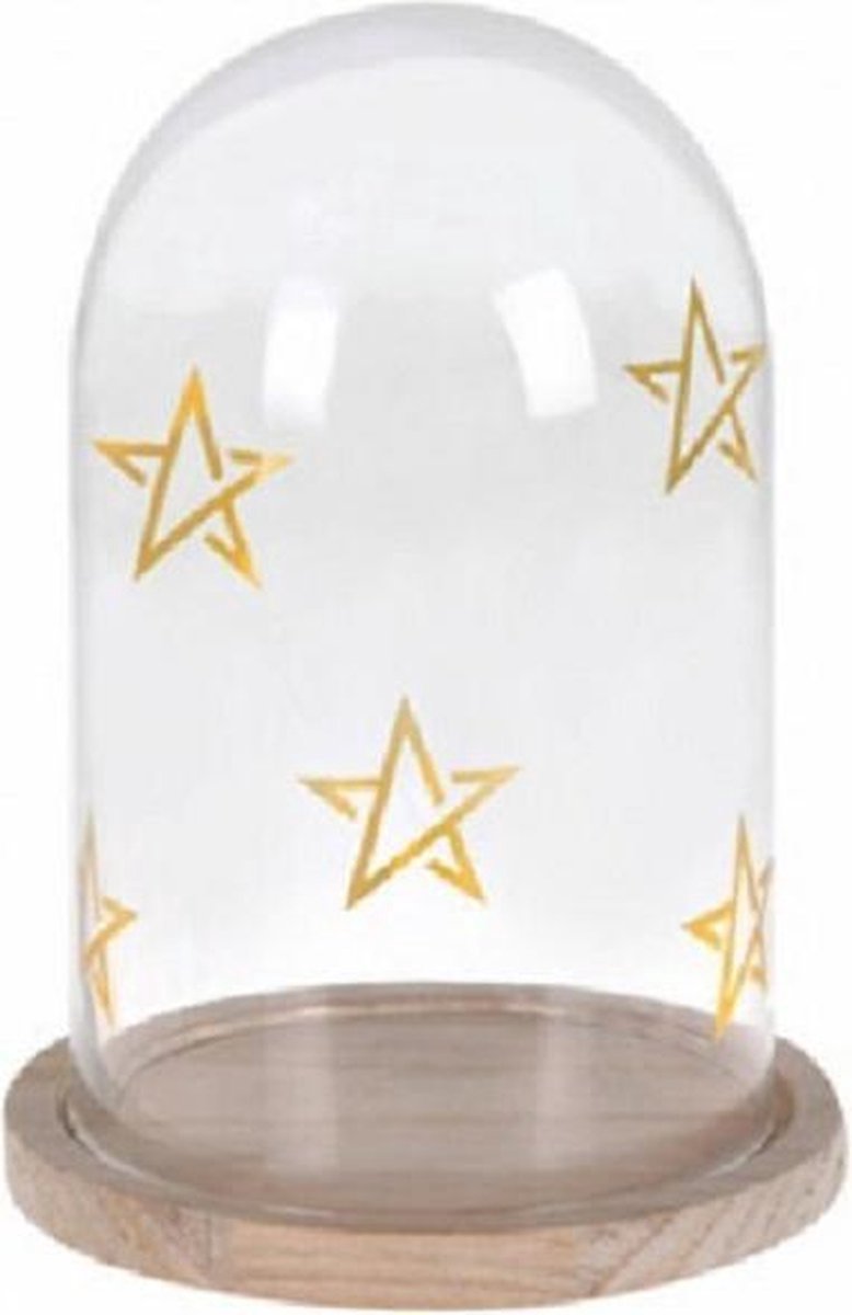 ZoeZo Design - 2 stuks - stolp - kerststolp - houten plateautje - gouden sterren - H 19 x Ø 13,5 cm - kerst