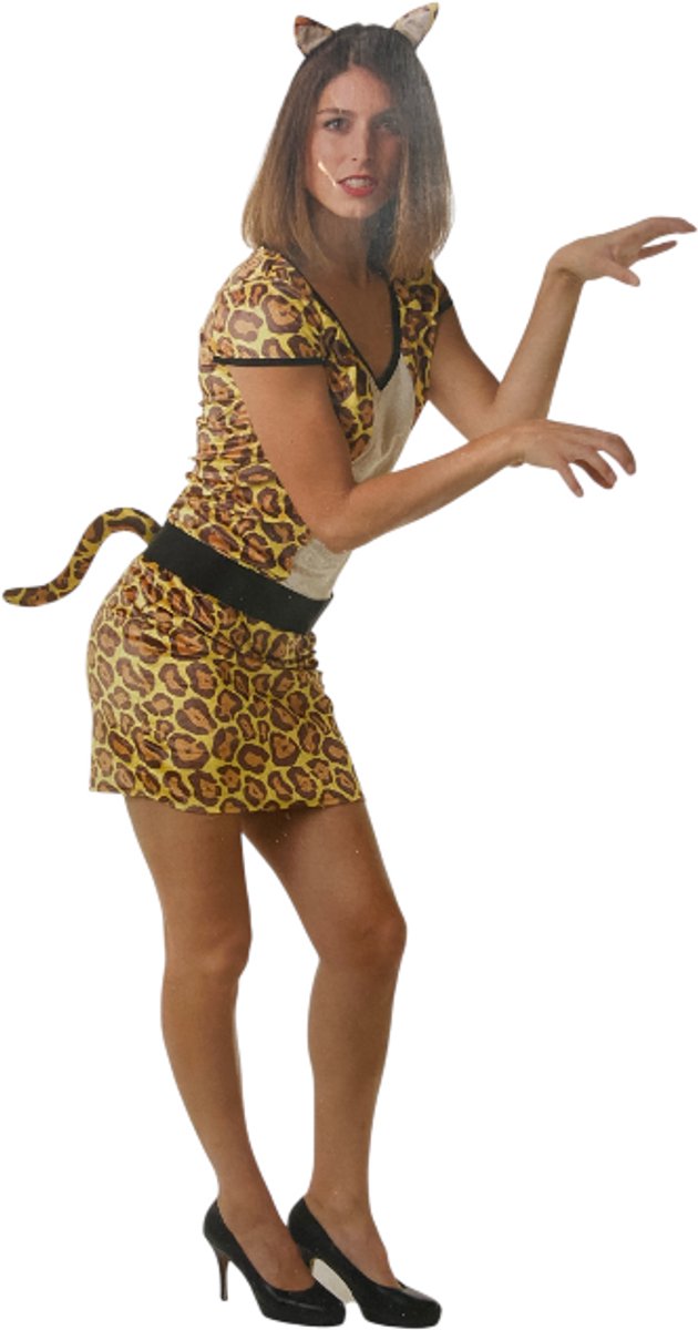 Verleidelijke Panter Verkleedset – Sexy Jurk met Oortjes & Staart – Maat L