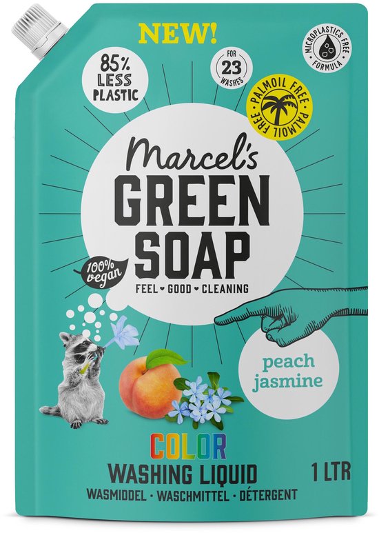 Marcel's Green Soap Wasmiddel Kleur Navul Perzik & Jasmijn 23 Wasbeurten - 1 liter
