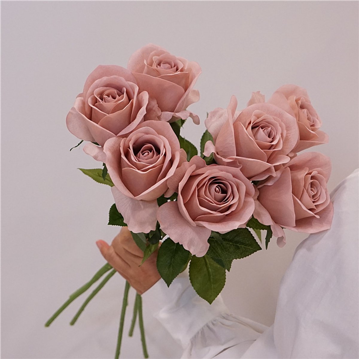Zijden boeket Engelse Roos - hoogte 48 cm - 7 stelen - zelfgemaakt boeket - DIY - alle kunstbloemen worden apart verzonden - lente - kleurrijk - kunstbloemen - nepbloemen - kunstbloemen - kunstplanten Bruin