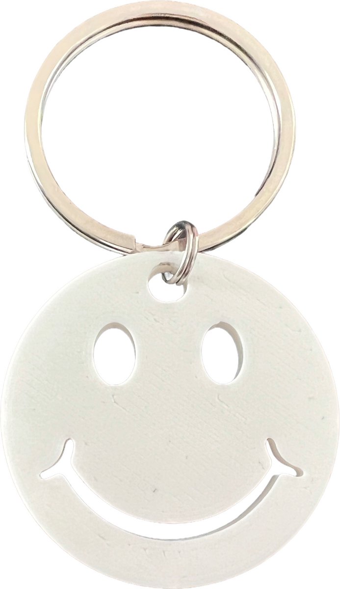 Smiley sleutelhanger Wit 4 cm
