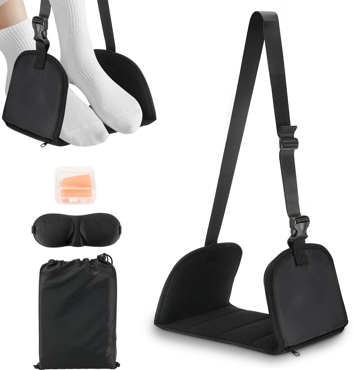 Pavlleen Vliegtuig Voetsteun, De voetensteun is gemaakt van hoogwaardig spons, verwijderbare steunplaat en verstelbare elastische nylon stof en biedt comfort en draagbaarheid voor lange afstandsreizen