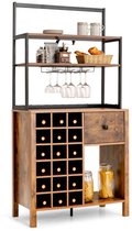 Meuble bar - Casier à vin - Desserte - Cave à vin - Meuble à boissons - 74 x 40 x 160 cm - Porte-bouteilles - Porte-verres - Marron