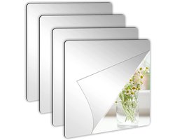 XIATIAN Pack of 4 self-adhesive mirror tiles, 20 x 20 cm, square acrylic mirror, mirror tiles, self-adhesive mirror for sticking, without glass, frameless flexible mirror plate, adhesive mirror for