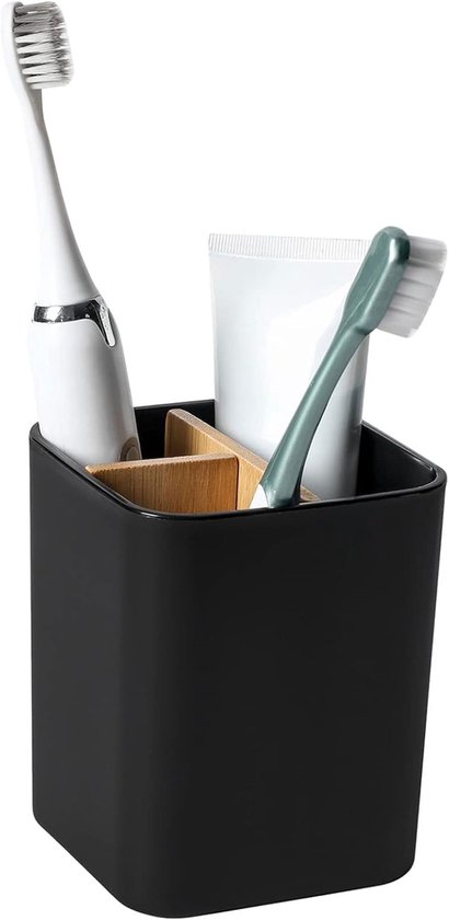 Tandenborstelhouder met bamboe scheidingswanden voor badkamer, tandenborstelhouder met antislip basis, tandenborstelorganizer met 4 tandenborstelvakken 2 tandpastavakken voor keuken, woonkamer