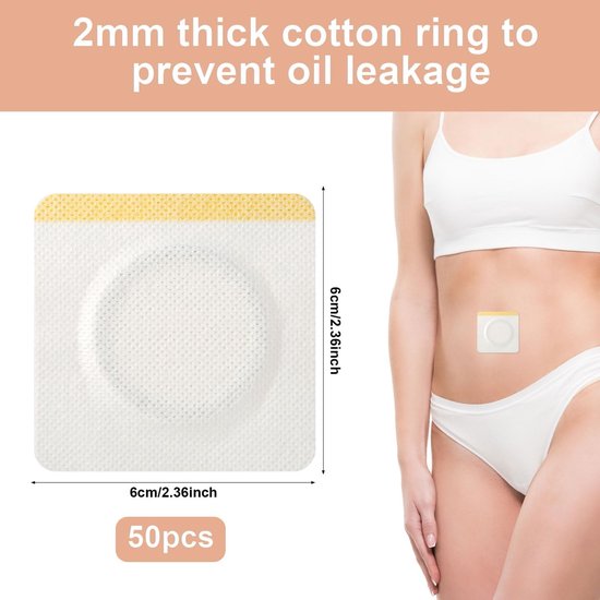 50st Castorolie Navelpleister, 6cm Witte Castorolie Pack Wrap Zelfklevende Castorolie Patches Organische Castorolie Pack Wrap Absorberende Castorolie Wrap voor Navel (Olievrij) van Merkloos	 — afbeelding 3