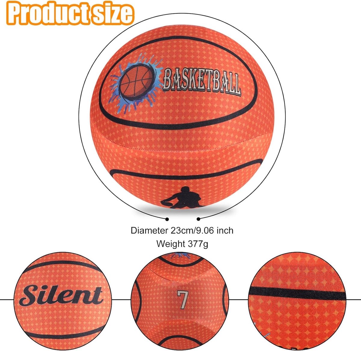 Silent Basketbal, stille basketbal, bal van schuim met hoge dichtheid, niet gecoat, stille sneaker met mand, schuimrubberen trainingsbal, maat 7 voor binnen