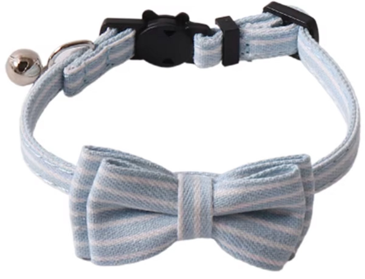 Kattenhalsband met strik Licht Blauw Streep (Denim)