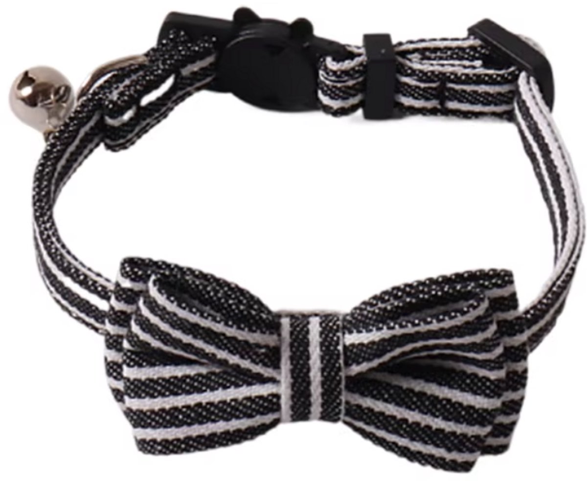 Kattenhalsband met strik Zwart Streep (Denim)