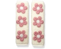 Gordelbeschermer Madeliefjes Wit & Roze - Set van 2 Gordelhoezen - Gordelkussen - Kasey Products