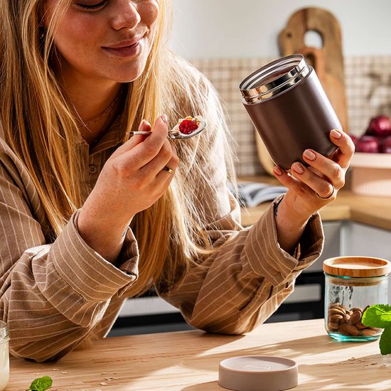 BergHOFF Home Nommie – Boîte à lunch Thermos 0 l – Boîte à lunch Thermos étanche – Garde au chaud ou au froid pendant 6 heures – Isolation à double paroi – Récipient alimentaire étanche – Acier inoxydable – Lavable au lave-vaisselle – Rose