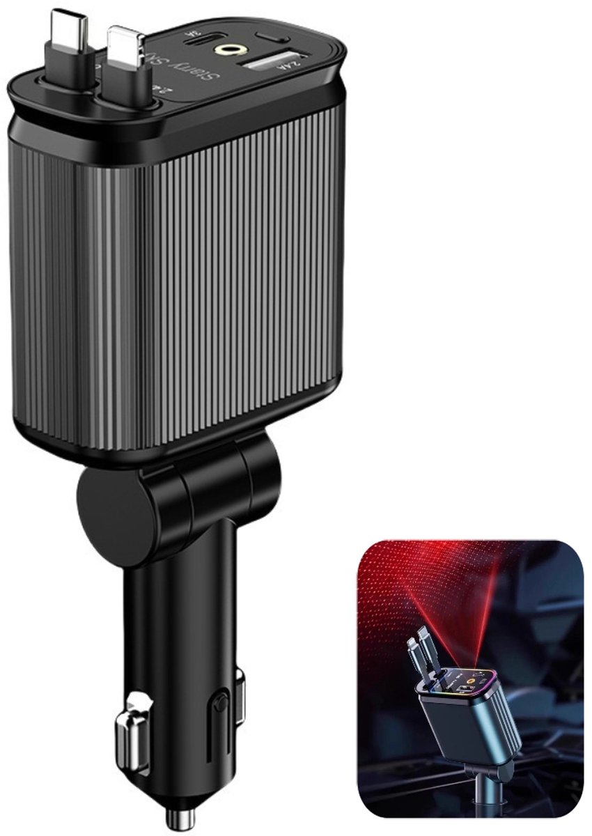 4in1 Auto lader-120W auto-lader USB C -auto-lader USB C en bliksem-laadkabel voor iPhone-veilig compact-auto-bliksem-lader-12-24V auto-lader - sigarettenanteker-adapter - super snelle lader - atmosfeerlamp - geleverd met een 80cm-kabel