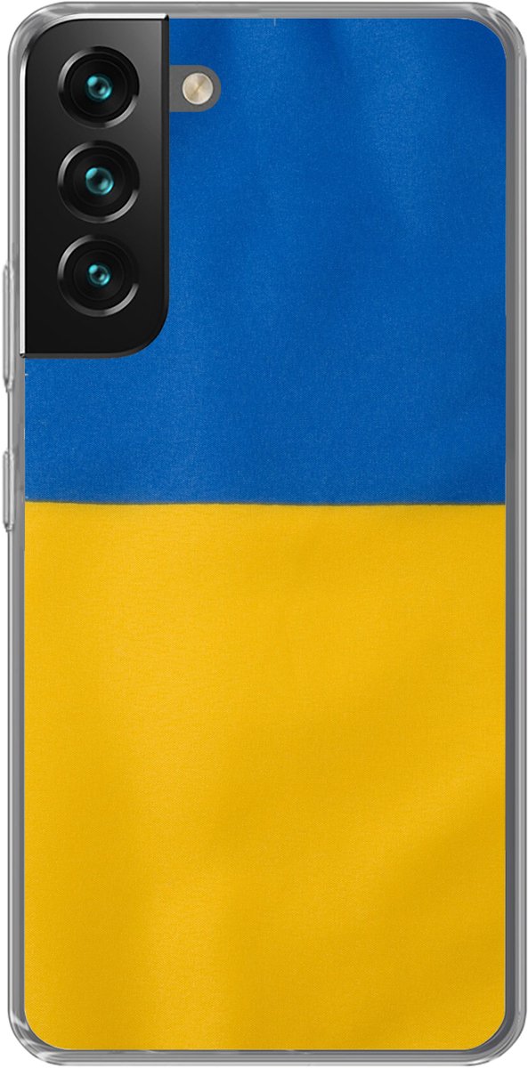 Telefoonhoesje Geschikt voor Samsung Galaxy S22 hoesje - Close-up van de vlag van Oekraïne - Siliconen Telefoonhoesje Telefoonhoesje