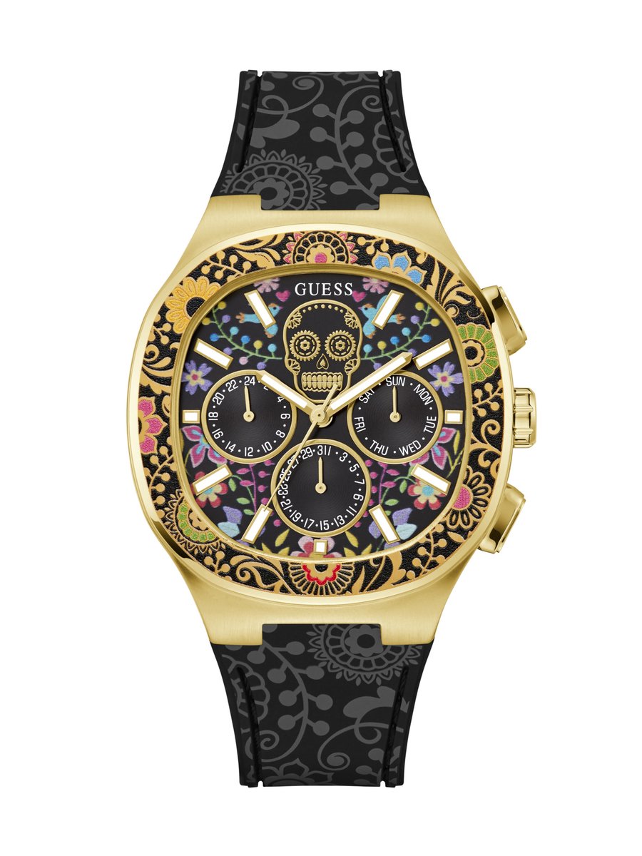 Guess Catrin Kwarts Analoog Horloge Zwart Case: 100% Recycled Steel | Armband: 100% Silicone 44 GW0784G1