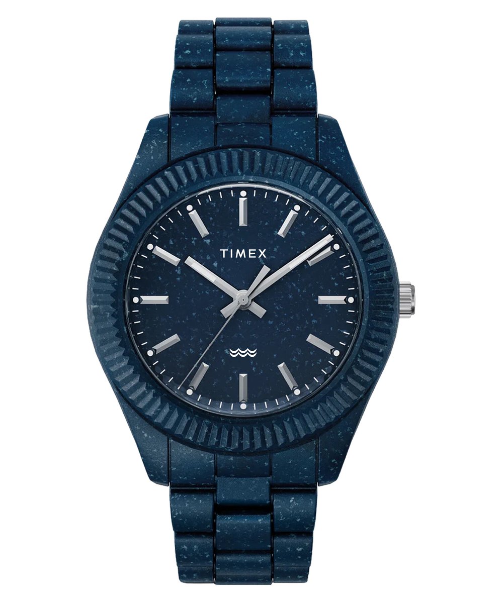 Timex Legacy Kwarts Analoog Horloge Blauw Case: 100% Recycled Material | Armband: 100% Recycled Material 42 TW2V37400YH