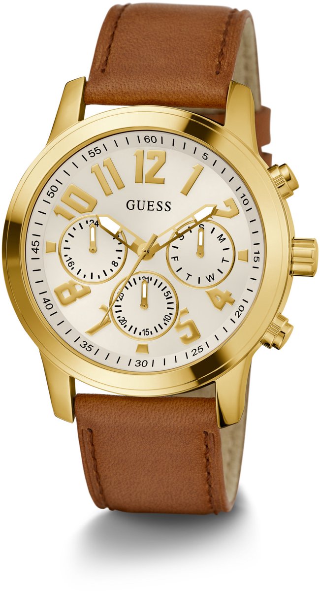 Guess Gd Parker Multifunctioneel Horloge Goudkleurig Kast: 100% Gerecycled Staal | Armband: 100% Echt Leer 44 GW0709G2