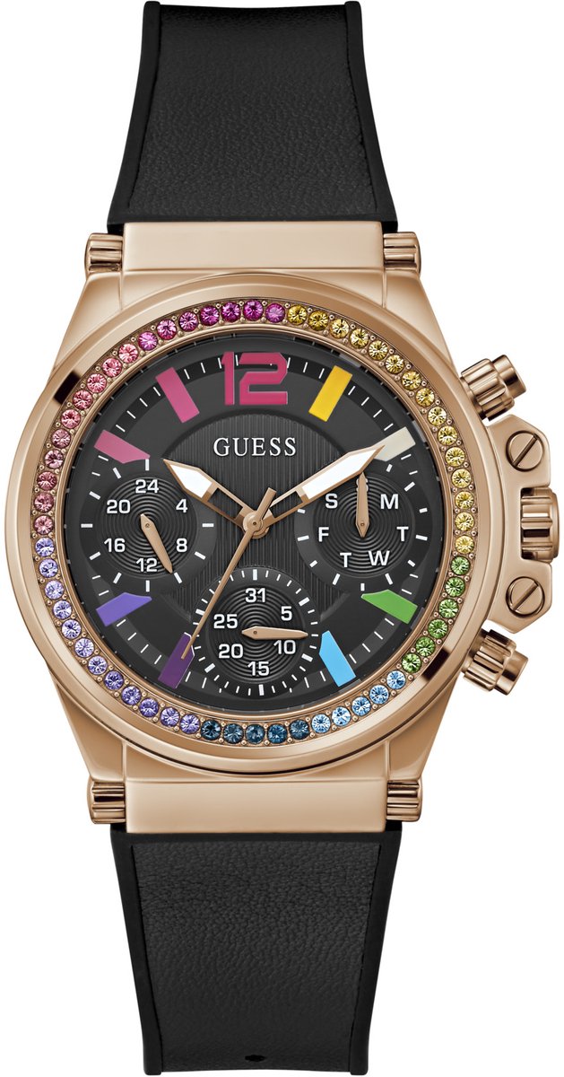 Guess Gs Charisma Quartz Analoog Horloge Zwart Kast: 100% Roestvrij Staal | Armband: 100% Leer 38 GW0562L3