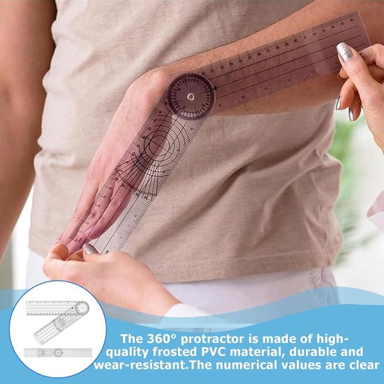 Pack of 2 Goniometer - Protractor - Angle Gauge - PVC - Medical Protractor - 360 Degrees - Transparent Hinge Knife - 36 cm - Angle Ruler voor Physiotherapie - Sports Therapie van Merkloos	 — afbeelding 4