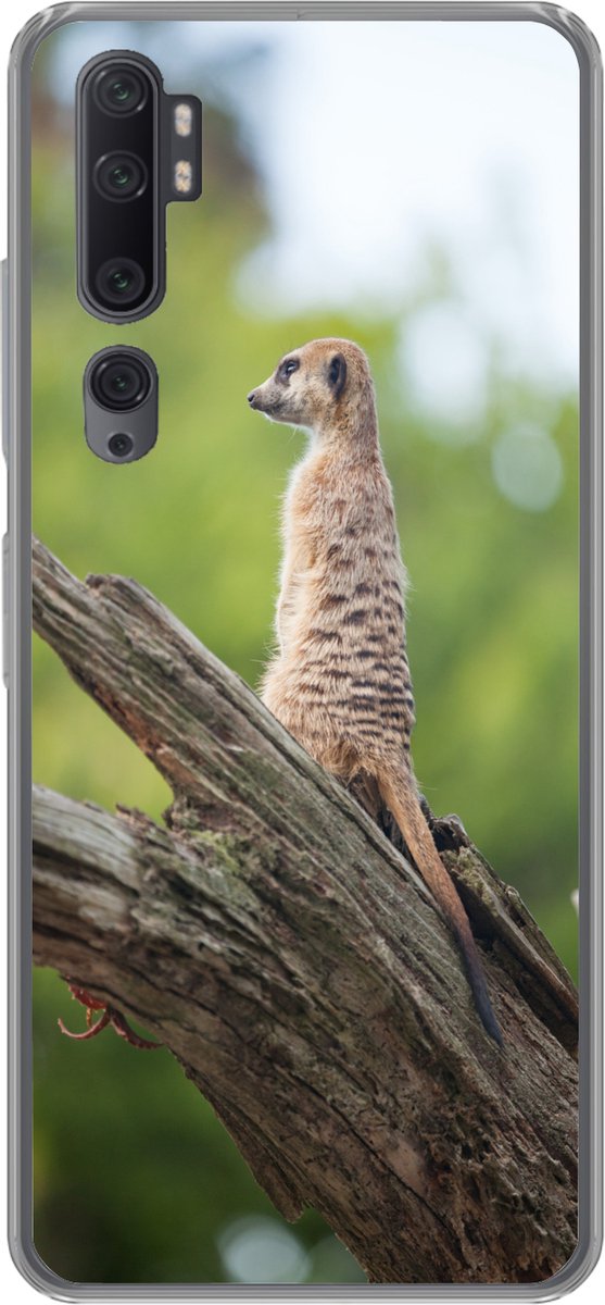 Telefoonhoesje Geschikt voor Xiaomi Mi Note 10 hoesje - Stokstaartje - Tak - Boom - Siliconen Telefoonhoesje Telefoonhoesje