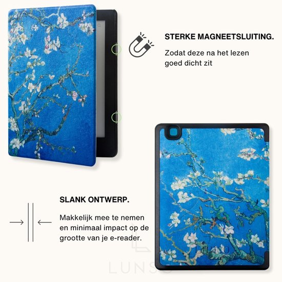 Lunso Geschikt voor Kobo Aura H20 Edition 2 hoes (6.8 inch) - sleepcover - Van Gogh Amandelbloesem - (niet voor de Kobo Aura edition 2) — afbeelding 5