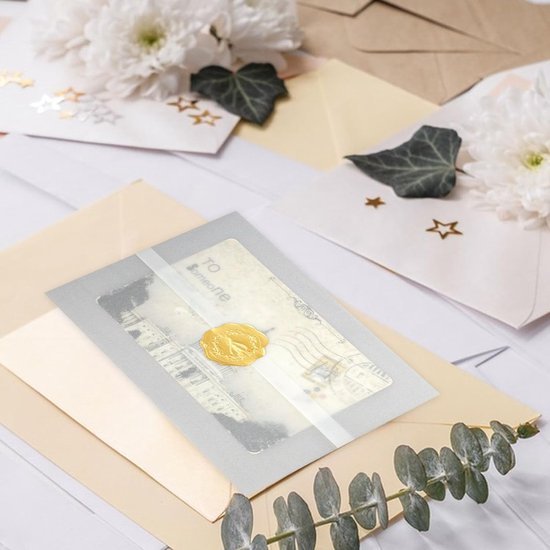 Doorschijnende vellum enveloppen, 20 stuks, 12,7 x 17,8 cm, transparante enveloppen, cadeaubon, enveloppen, blanco witte papieren envelop voor bruiloft, wensfeesten, kaarten, ansichtkaarten, foto's
