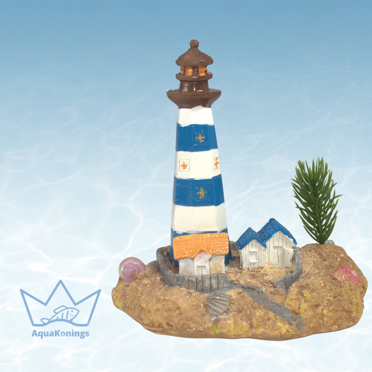 AquaKonings - Aquarium decoratie - Ornamenten - Vuurtoren blauw- 14x11x14
