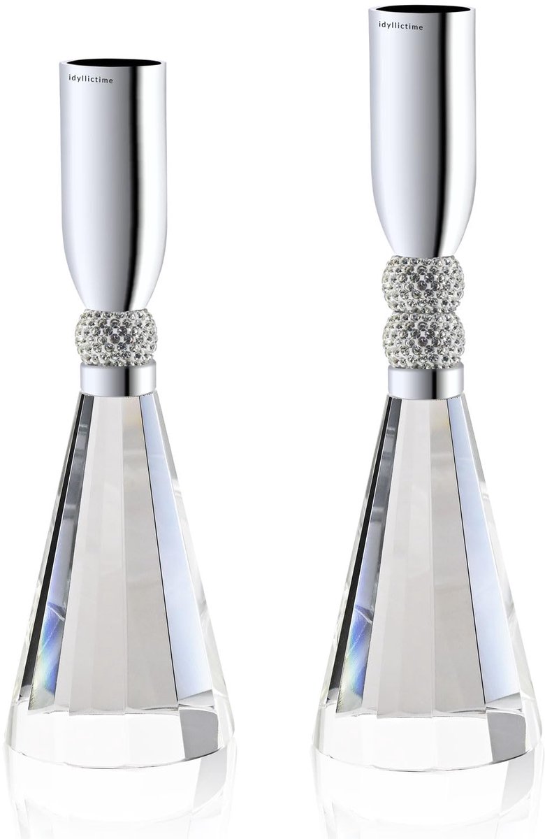 idyllische tijd Kaarsenhouder Kristal K9 Zware Basis voor Taps Toelopende Kaarsen Tafeldecoratie Set van 2 (Zilver)