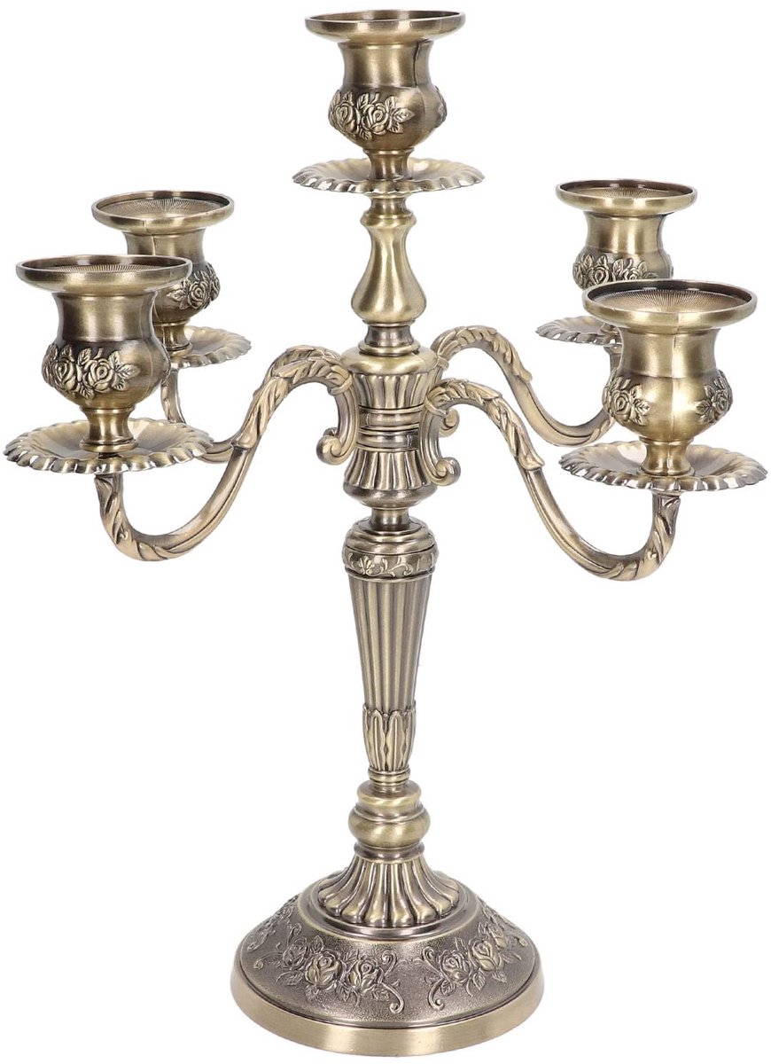 Azusumi 5-armige metalen kaarsenhouder, kandelaar van zinklegering, delicate decoratieve retro kandelaar, eettafel, open haard, bruiloftsdecoratie