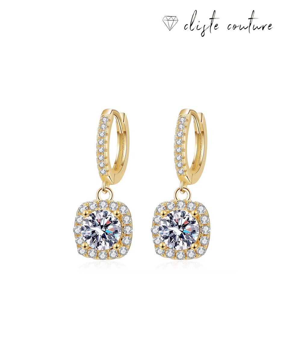 Cliste Couture - Moissanite Diamant Goudkleurig Oorbellen Dames - - 0.6 Karaat - Hypoallergeen Oorknopjes - Met Certificaat - Oorbellen Dames