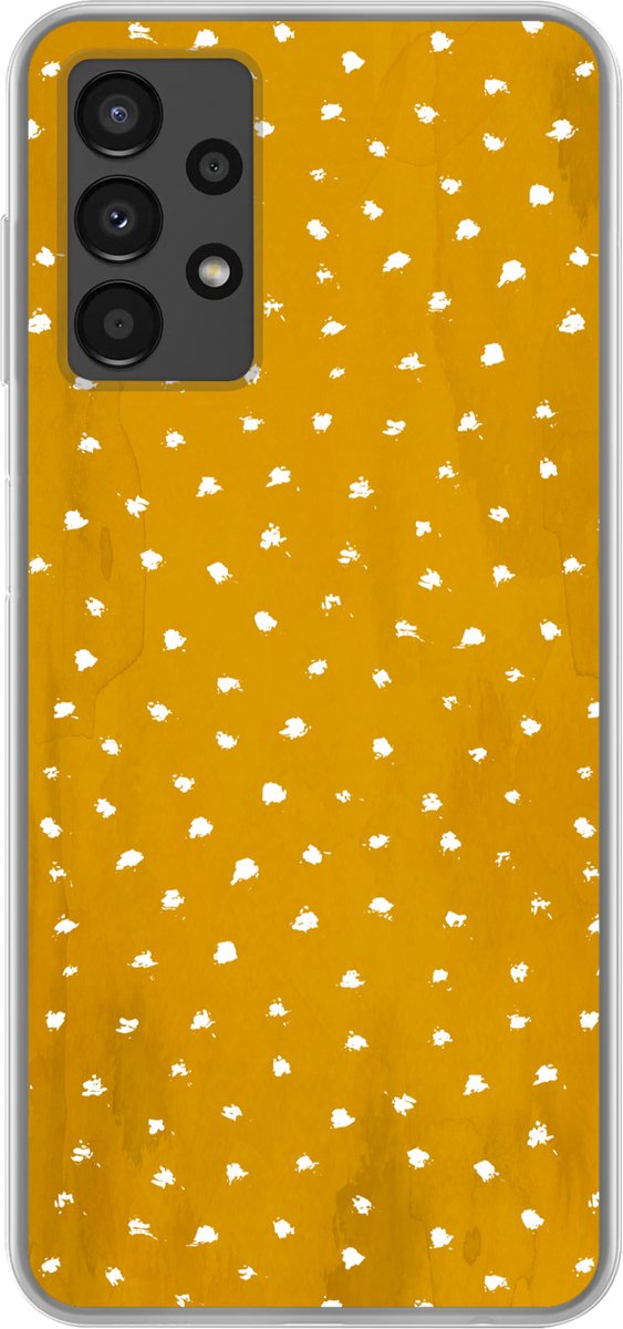 Telefoonhoesje Geschikt voor Samsung Galaxy A13 4G hoesje - Stippen - Oranje - Wit - Siliconen Telefoonhoesje Telefoonhoesje