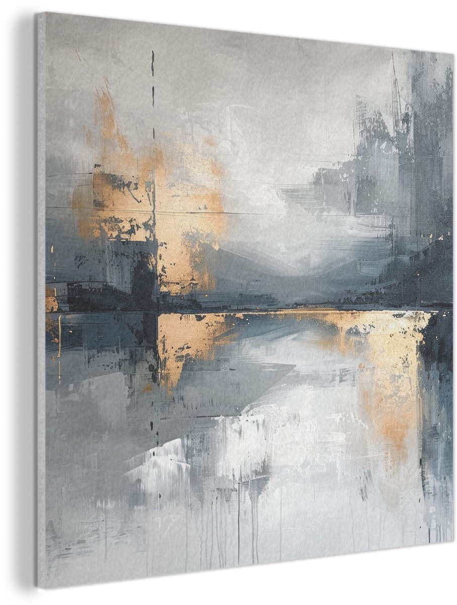 Akoestisch wandpaneel 90x90 cm - Vilt schilderij Abstract - Verf - Kunst - Goud - Akoestis