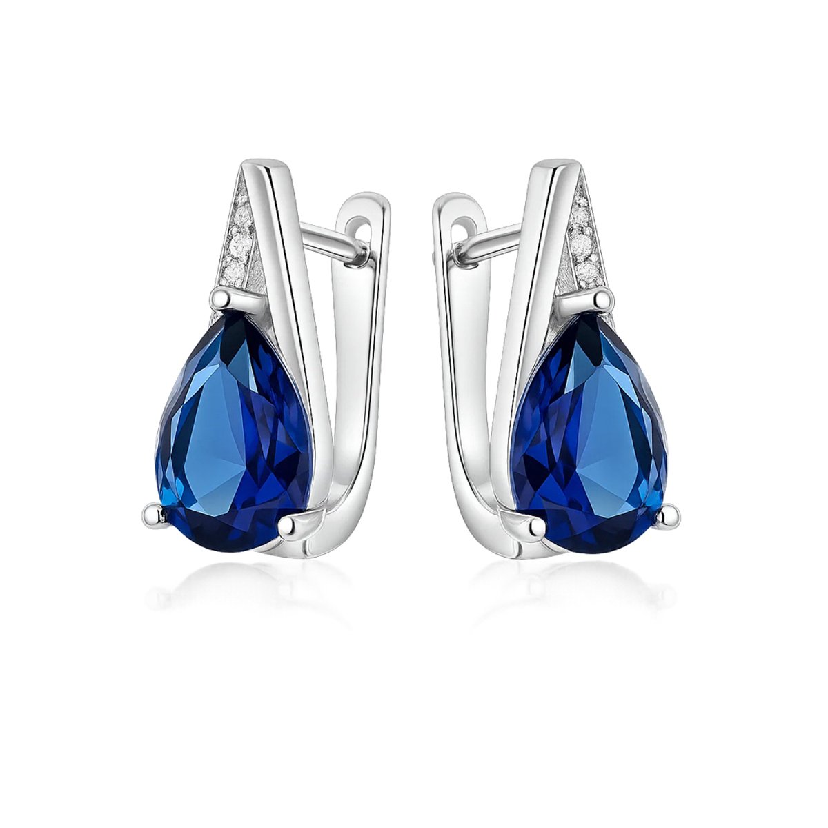 Blauw Zilver Oorbellen - Echte Zilver met Blauw Zirkonia - Silver Blue Earrings - Amona Jewlery