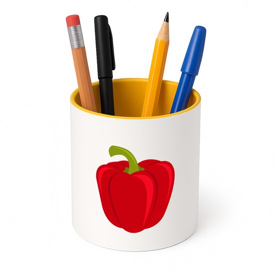 Foto: Hacebo rode paprika pennenbakje groente groente liefhebbers pennenhouder paprika vruchtgroente puntpaprika pennenbakje geel