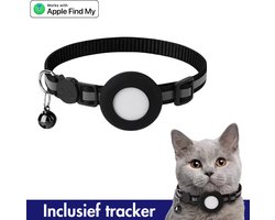 Tracker kat zonder abonnement - Werkt met Apple Find My - Halsband inclusief tracker - Geschikt voor Apple AirTag - MFi gecertificeerd door Apple - Onbeperkte lokalisering - Zonder abonnement - Met geluidssignaal - Waterdicht - Fynda - Zwart